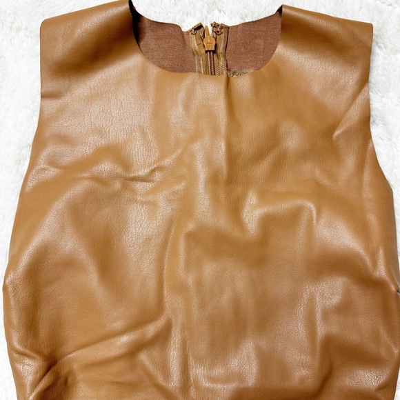 NWT Skims Rare Faux Leather Crew Neck Sleeveless Bodysuit in Sienna Women’s XS - Picture 3 of 9